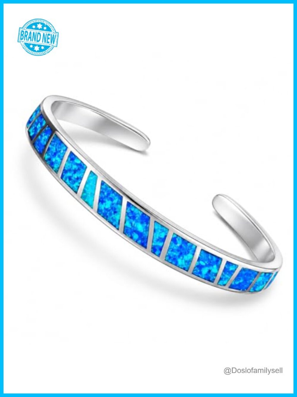 Blue Fire Opal Cuff Bracelet, Sterling Silver Bangle, Adjustable Boho Jewelry